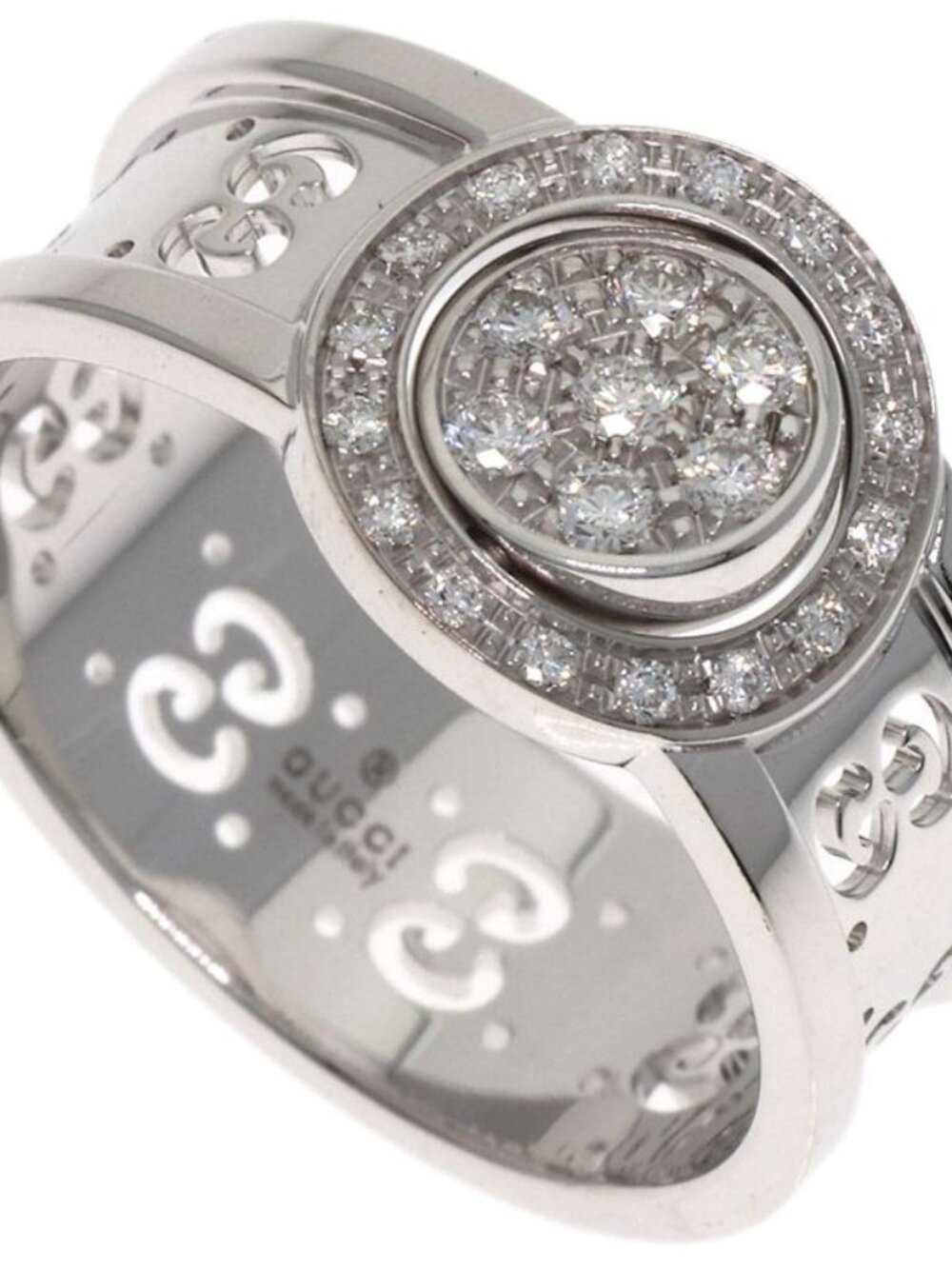 Gucci Icon Toile Diamond Ring 18K White Gold